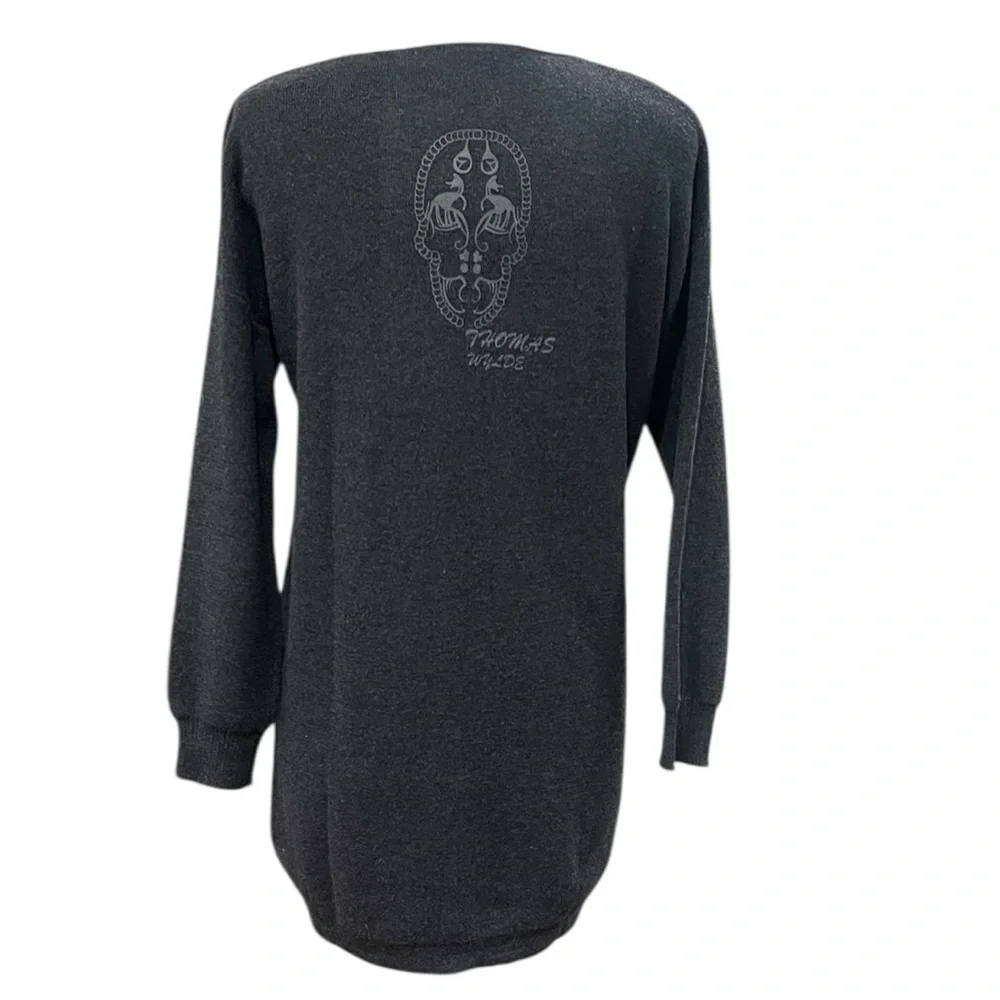 Thomas Wylde Skull Print Sweater Mini Dress SZ M Grey
